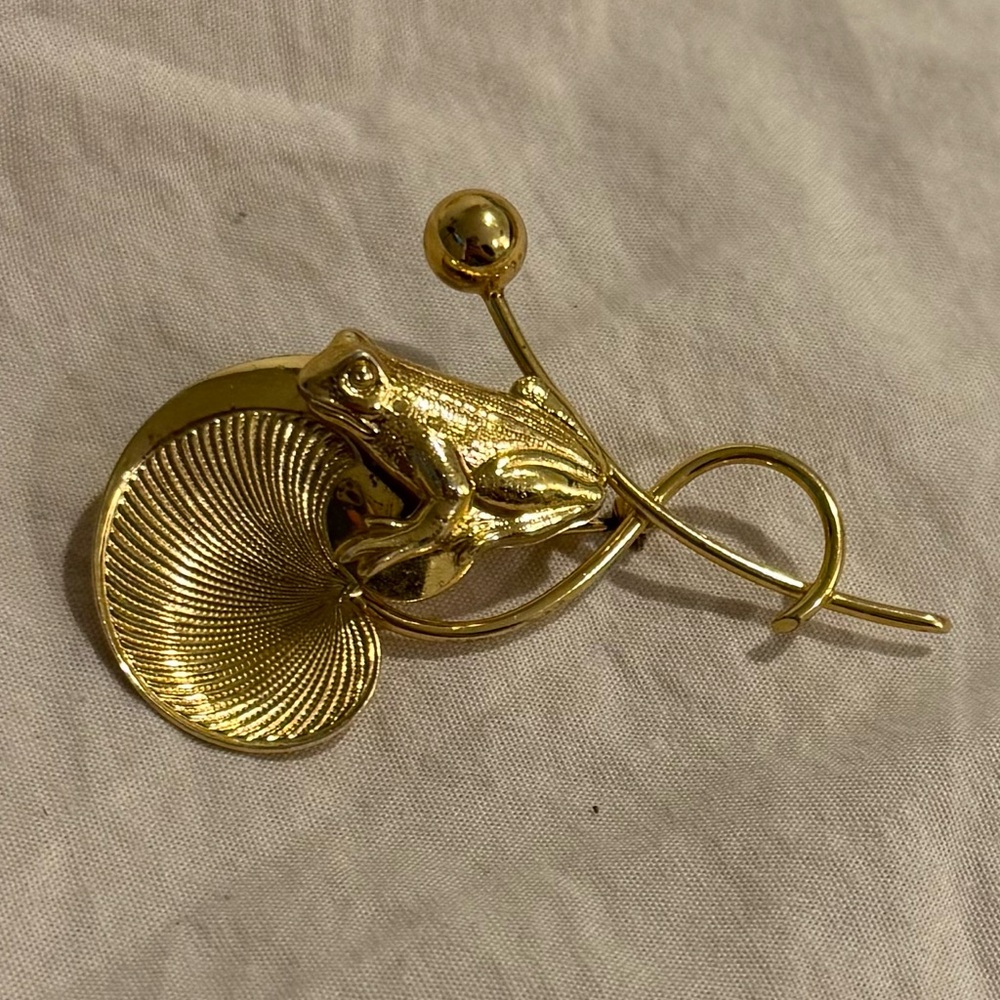 Forstner Sterling Gold Tone Frog On Lily Pad Brooch Pin Vintage